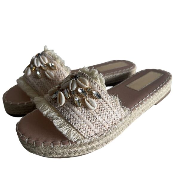 Shell And Jeweled BOHO espadrille Sandals Size 42 - Picture 6 of 10
